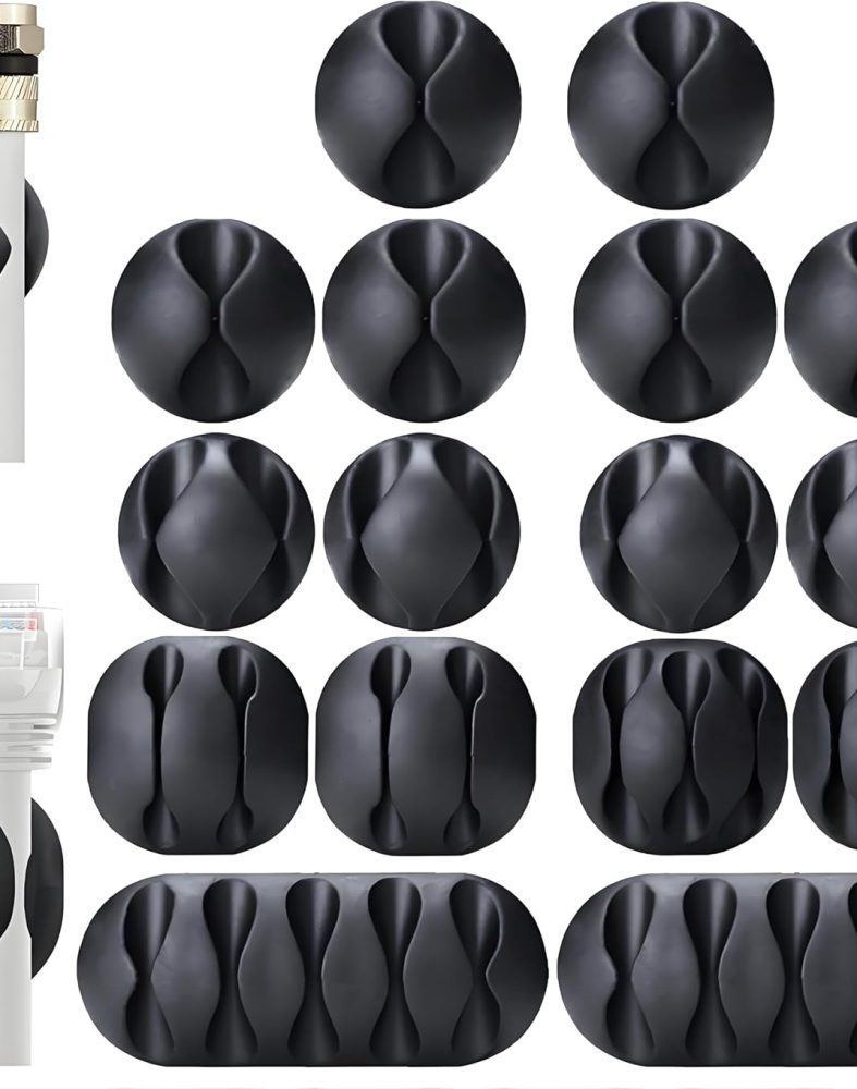 OHill 16PCS Black Cable Clips, Self Adhesive Cord Holder Cord Organizer