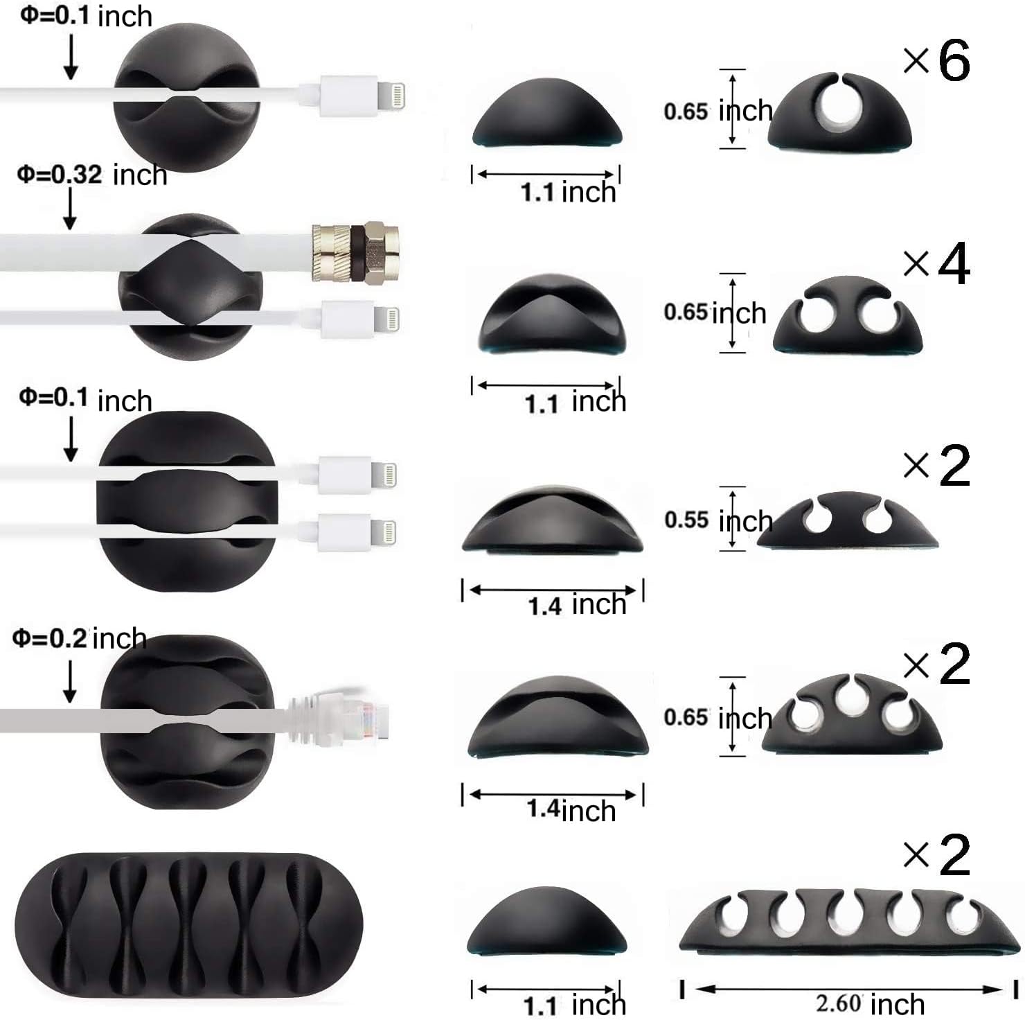 OHill 16PCS Black Cable Clips, Self Adhesive Cord Holder Cord Organizer - Image 2