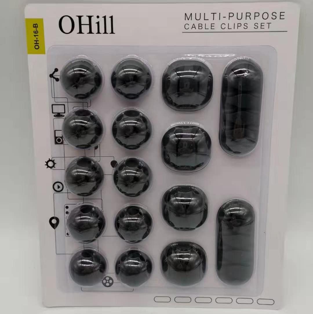 OHill 16PCS Black Cable Clips, Self Adhesive Cord Holder Cord Organizer - Image 9