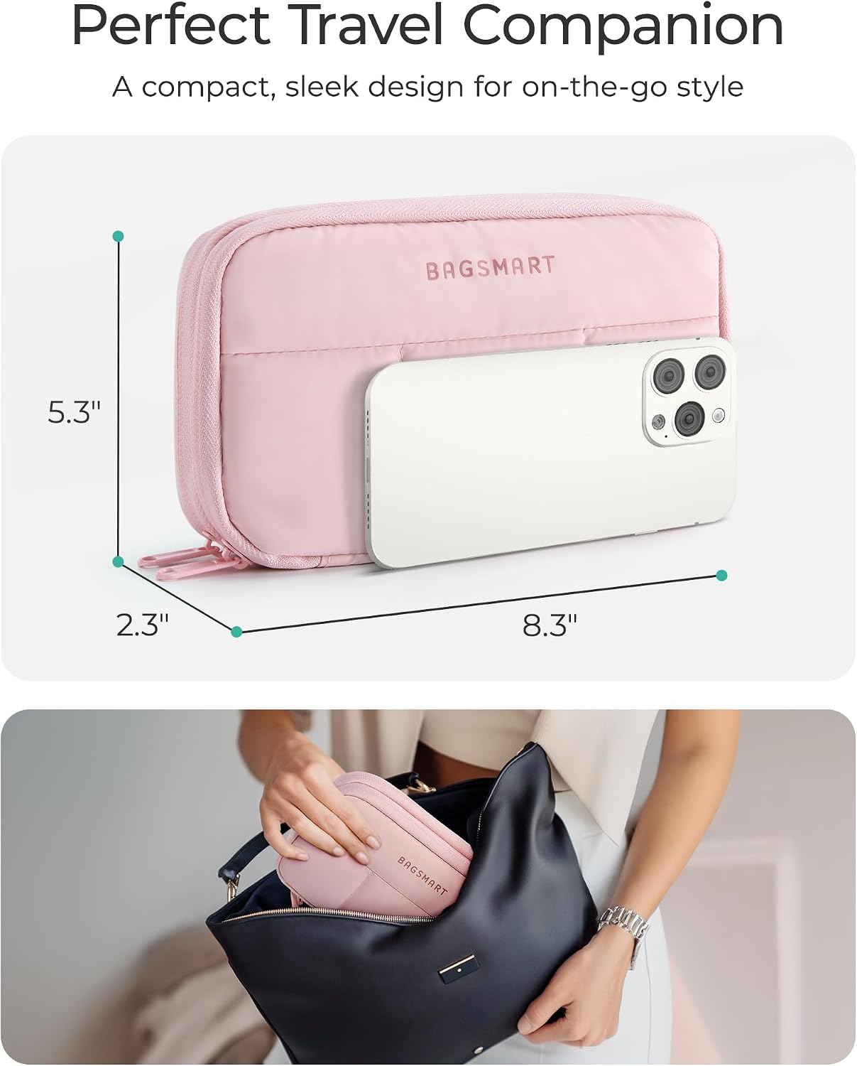 BAGSMART Electronics Organizer Travel Case for Cords Chargers Phones, Pink - Image 5