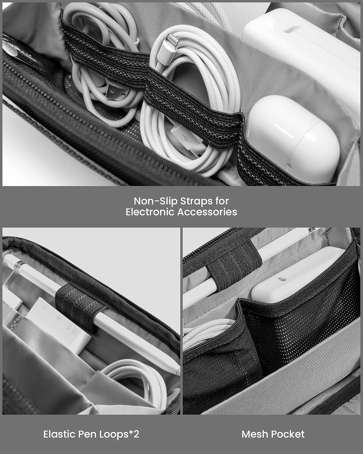 tomtoc Travel Cable Organizer Pouch, Electronics Accessories Organizer Portable Waterproof Double Accessories Carry Case for Cord, Charger, Cables, USB Drive, Black - Image 3